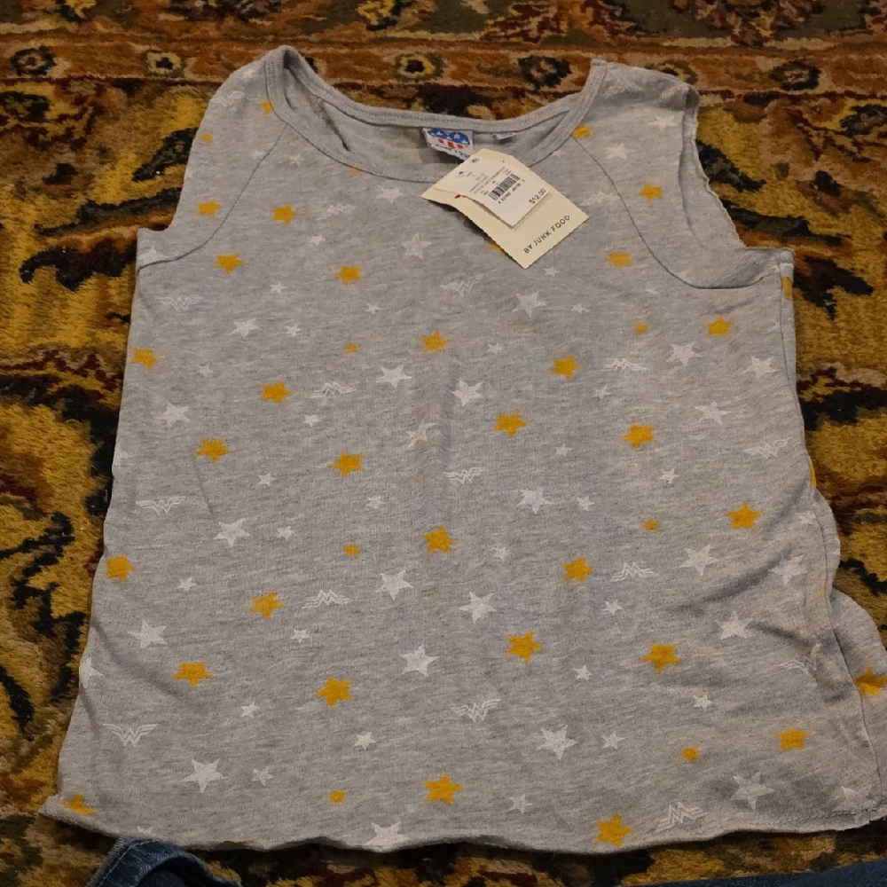 Junk Food Clothing Gray and Yellow Star Tank Top